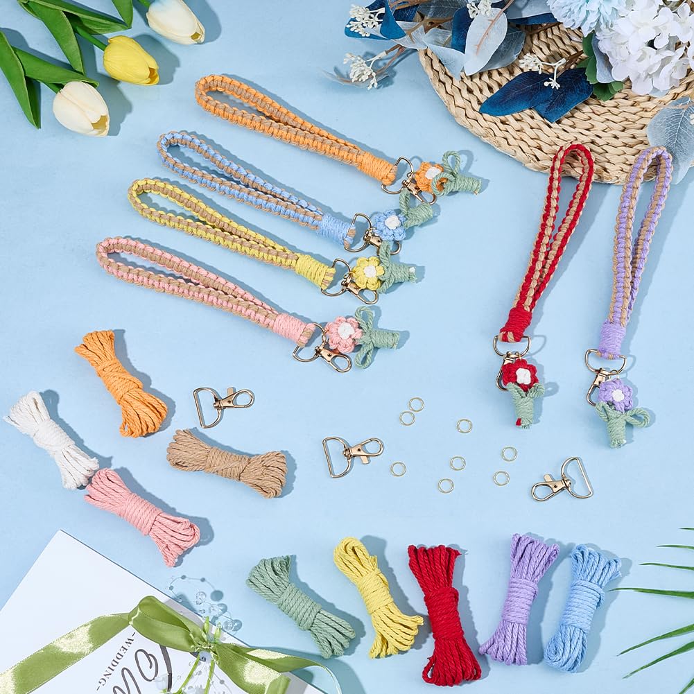 SUNNYCLUE DIY 6 Sets Phone Charms Making Kit Phone Wrist Strap Macrame Keychain Bracelet Flower Keychains Cellphone Lanyard Boho Macrame Kits for Beginner Starter Smartphone Key Purse Bag Wallet