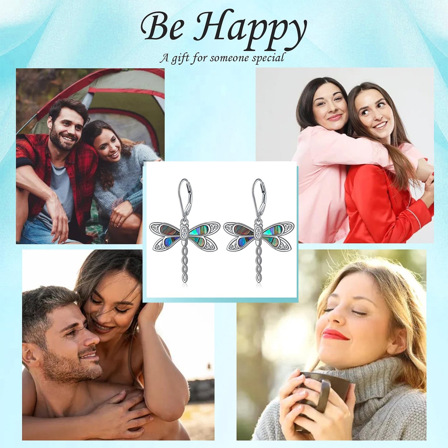 SHAOAN Dragonfly Dangle Drop Earrings 925 Sterling Silver Abalone Shell Leverback Earring Jewelry Gifts for Women