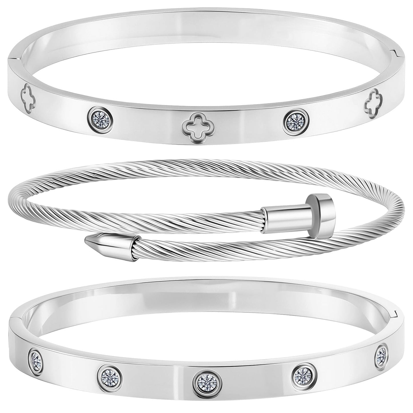 Camhanno Gold Bracelets for Women - Crystal Stackable Bangles with Friendship & Love Theme - Stainless Steel Jewelry, Ideal Birthday Gift (Style 9)