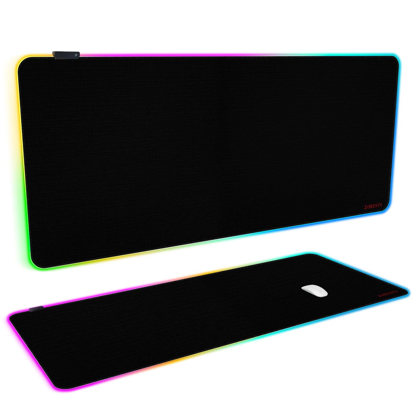 ZORESYN Large RGB Gaming Mouse Pad, 47.2x19.7 Inch Extended LED Mousepad with 9 Lighting Modes, Non-Slip Rubber Base, Smooth Surface, USB-C Powered, for PC Laptop Computer Gamer - Black