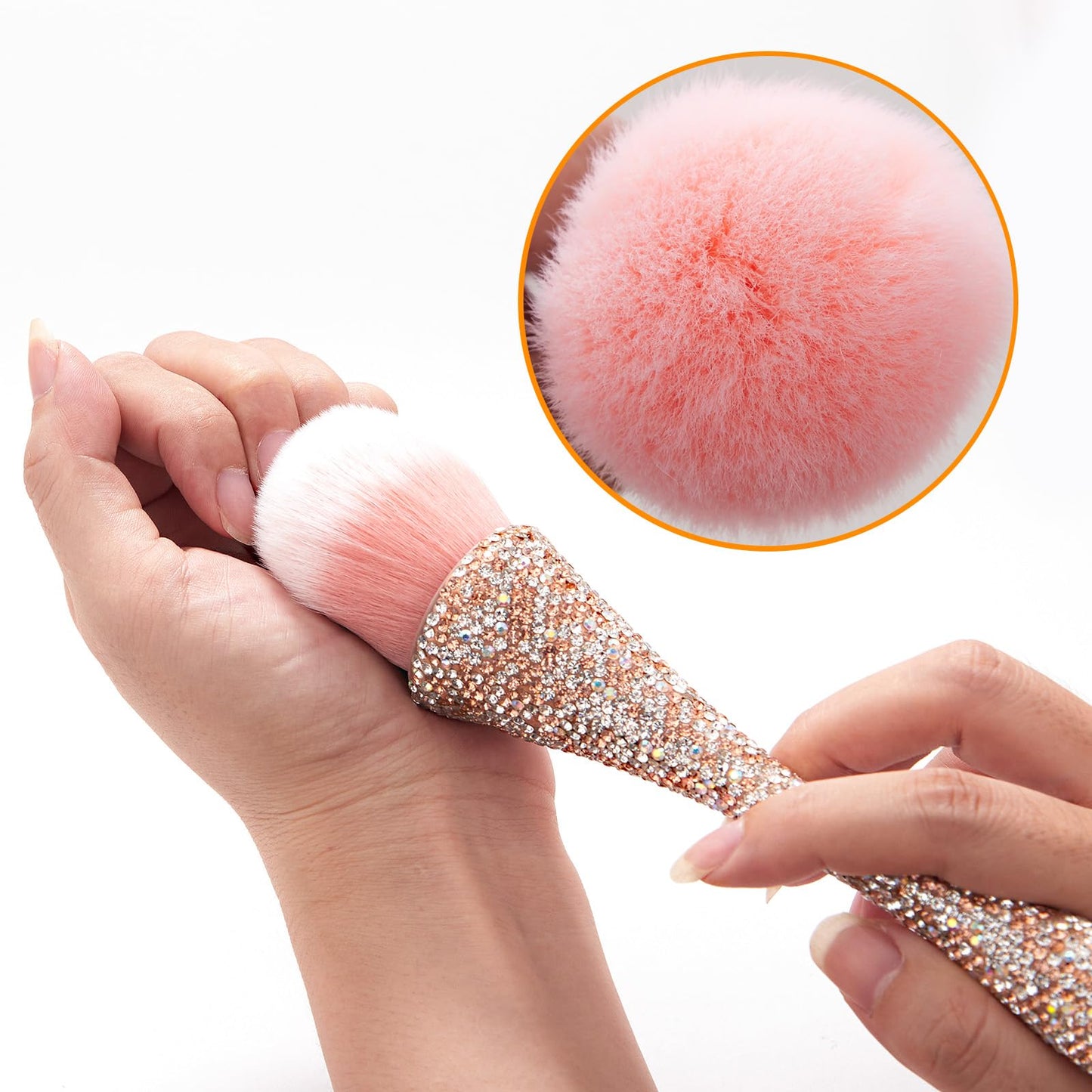 JERCLITY 1 Piece Shiny Rhinestones Powder Makeup Brushes Blush Brush Super Large Face Makeup Brushes Kabuki Brushes for Powder Cosmetic Nail Dust Brush Makeup Tool(Gold Diamond)