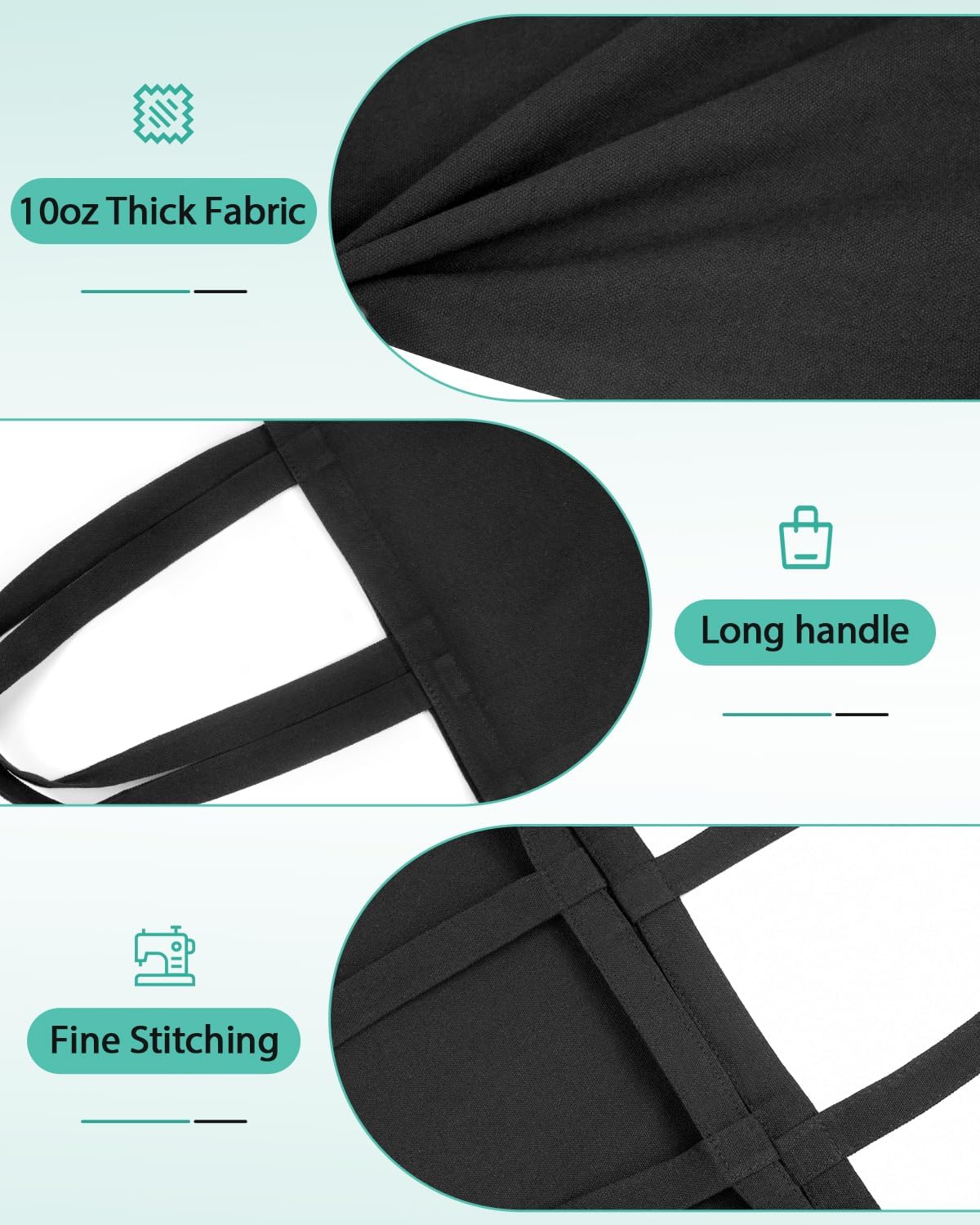 Lzerking 24 Pack Black Canvas Tote Bags for HTV, Painting, Screen Printing, 10oz Thick Blank Canvas for Customized Gifts, Machine Washable Without Shrinking