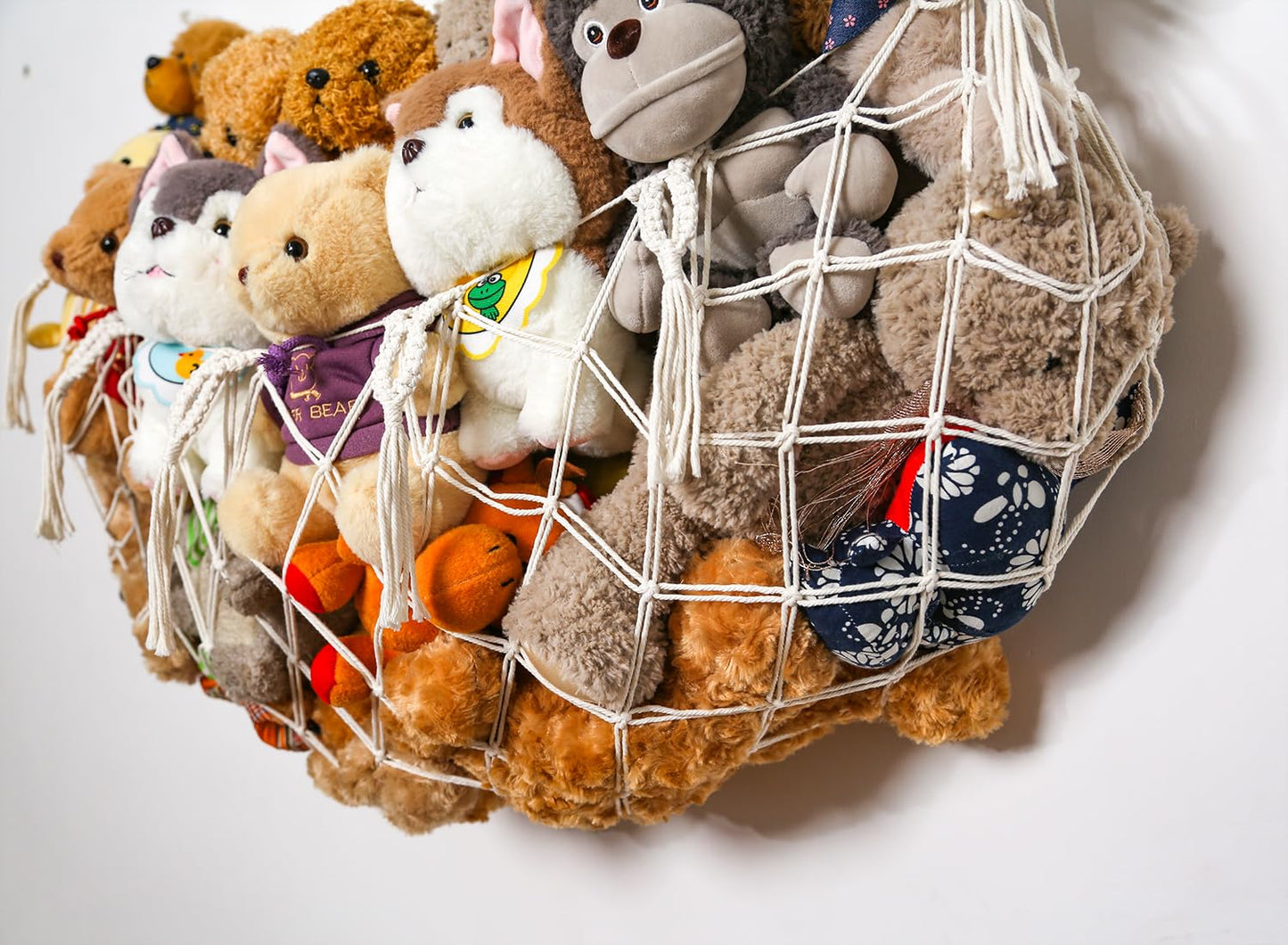 YKBU Stuffy Animal Net for Stuffed Animals Storage Hammock Macrame Stuffed Animal Toy Display Plush Toy Holder Wall Hanging Net for Stuffed Animal Display (Cream,49" W)
