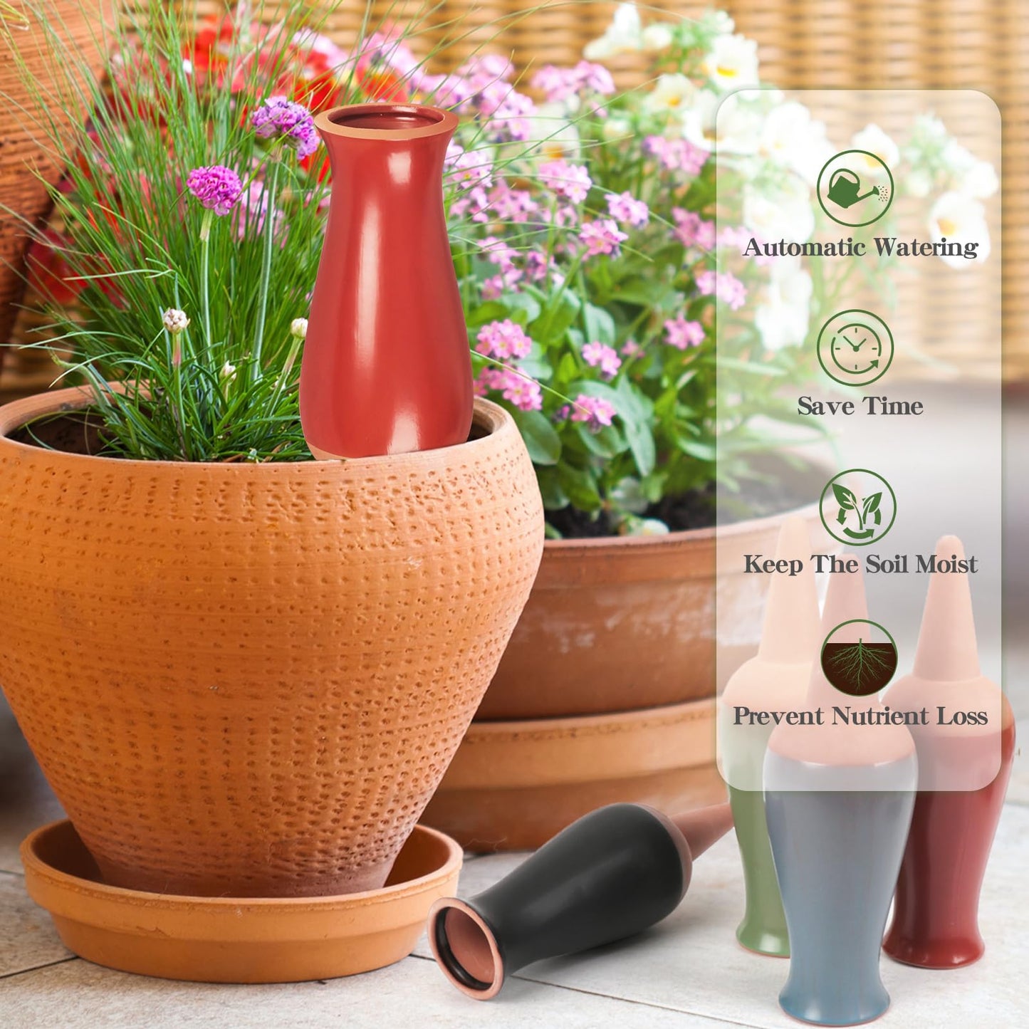 4 Pack Terracotta Plant Watering Globes, 12Oz Ollas Self Watering Pots for Indoor Outdoor Plants, Automatic Plant Drip Irrigation Device, Clay Planter Insert, Up to 1 Week, for Vacations Potted Plant