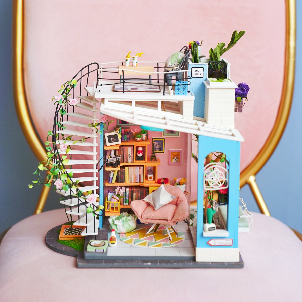 Rolife DIY Miniature Dollhouse Kit Duplex Loft Model Building Sets Gifts for Adults Women Men (Dora's Loft)