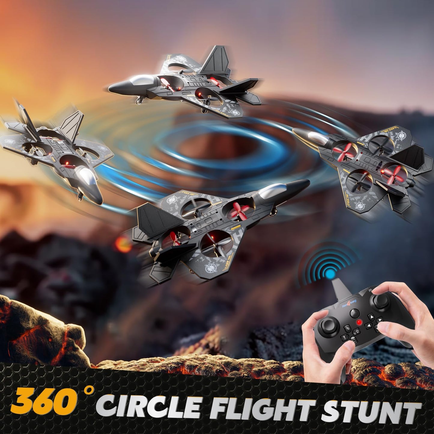 WATUDOU Foam Remote Control Airplane Drone for Kids Ages 8-12, Remote Control Jet with Lights, 360° Flips, Auto Hover, Headless Mode, One-Key Take Off & Landing, Outdoor Flying Toy Gift for Boys