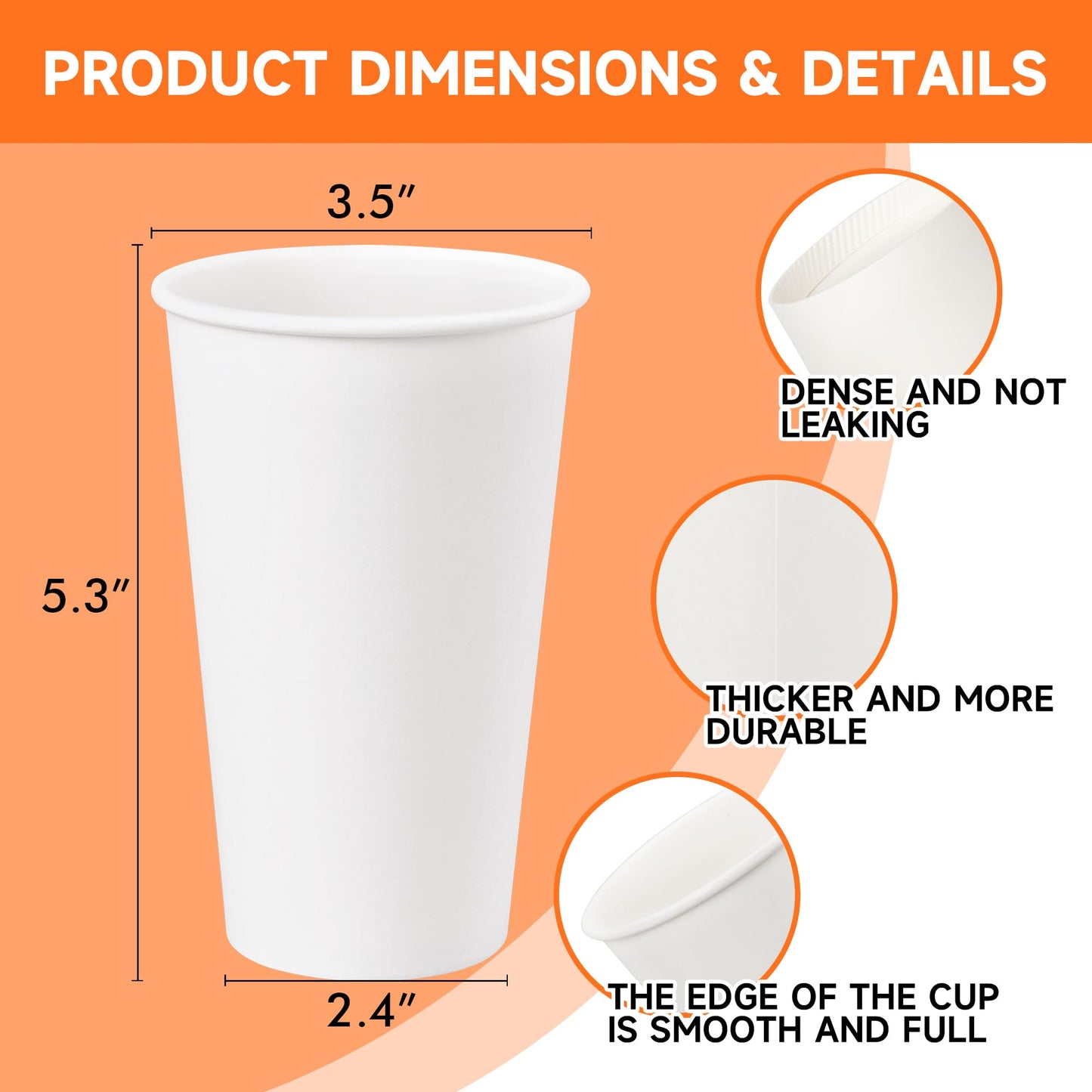 METAPRINT 200 Pack 16 oz Disposable Coffee Cups, Sturdy Paper Cups for Hot/Cold Drinks, Leak-Proof White Hot Cups used for Party, Home, Café, Events, Office