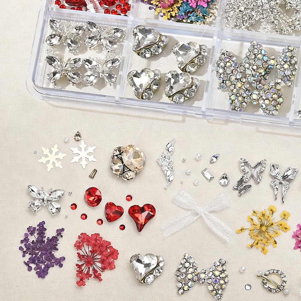 3D Nail Charms and Gems Cute Rhinestones Y2K for Nails Nesign Junk Case Charms Jewels for Nail Art Decorations (Silver Starlight)