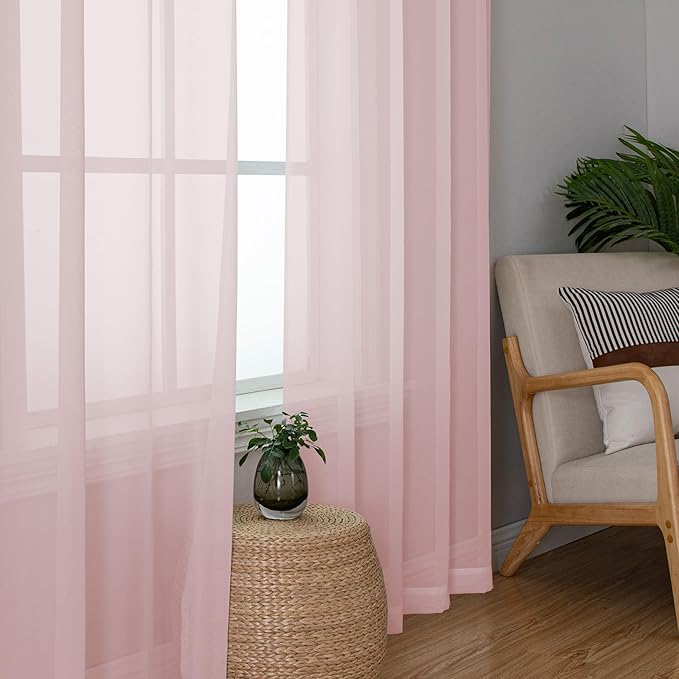 Simplebrand Blush Sheer Curtains 96 Inches Long, Light Filtering Rod Pocket Solid Color Window Sheer Curtain Panels, Elegant Curtains & Drapes for Living Room, Bedroom 2 Panels, 59" W x 96" L