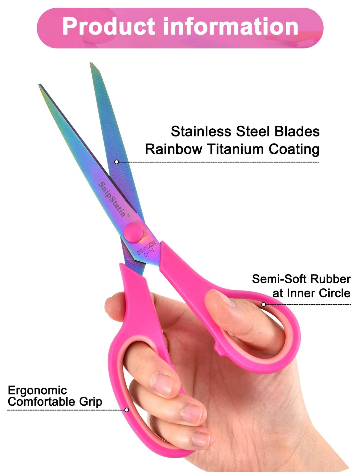 SnipStation 8.5" Multipurpose Office Scissors Heavy Duty, Titanium Coating Sharp Blades, Ergonomic Semi-Soft Rubber Grip, Scissors All Purpose for Sewing, School, Fabric, Art Craft Supplies, 3-Pack