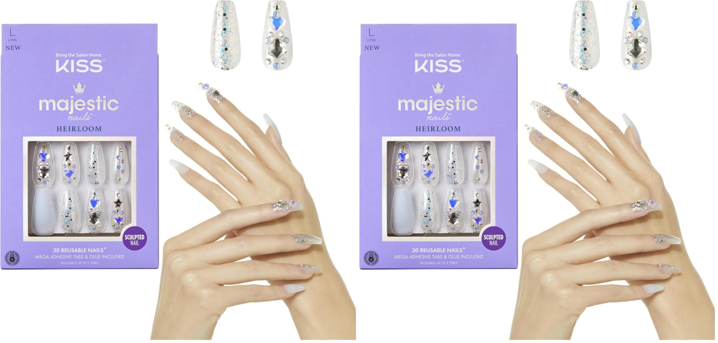 KISS Majestic Nails Sculpted Manicure Your Grace | Rewearable | Salon Quality | Includes Adhesives & Glue | 84 Count