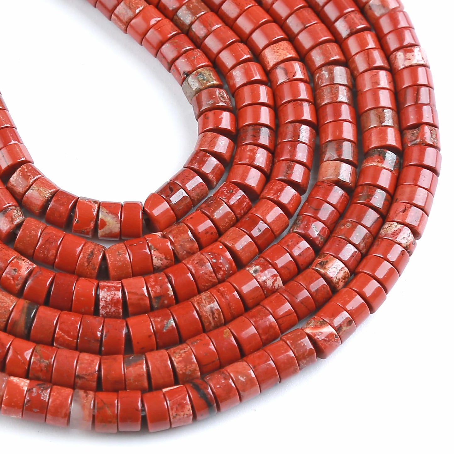 150pcs 2x4mm Natural Chinese Red Jasper Tube Shape Beads Loose Flat Round Cylinder Flat Spacer Stone Beads for Bracelet Earrings Jewelry Making