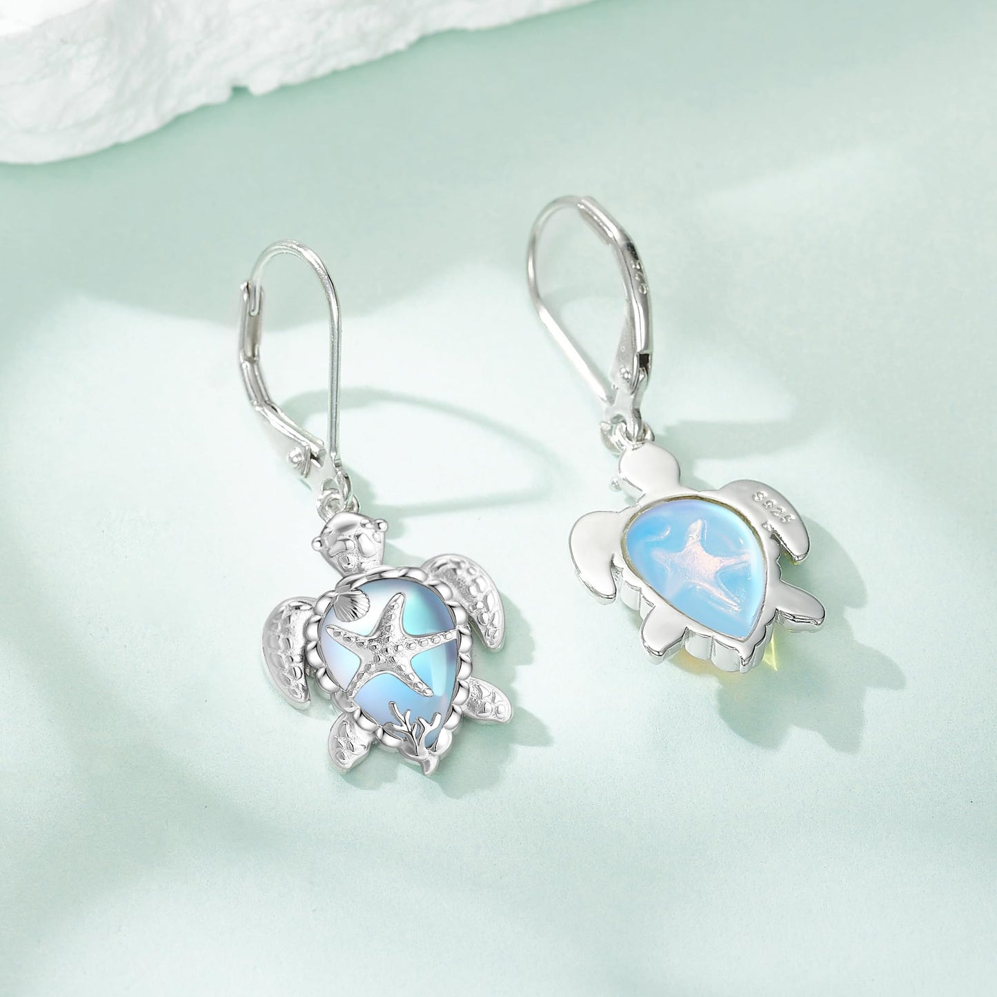 CUPENDA Sterling Silver Moonstone Sea Turtle Dangle Earrings for Women