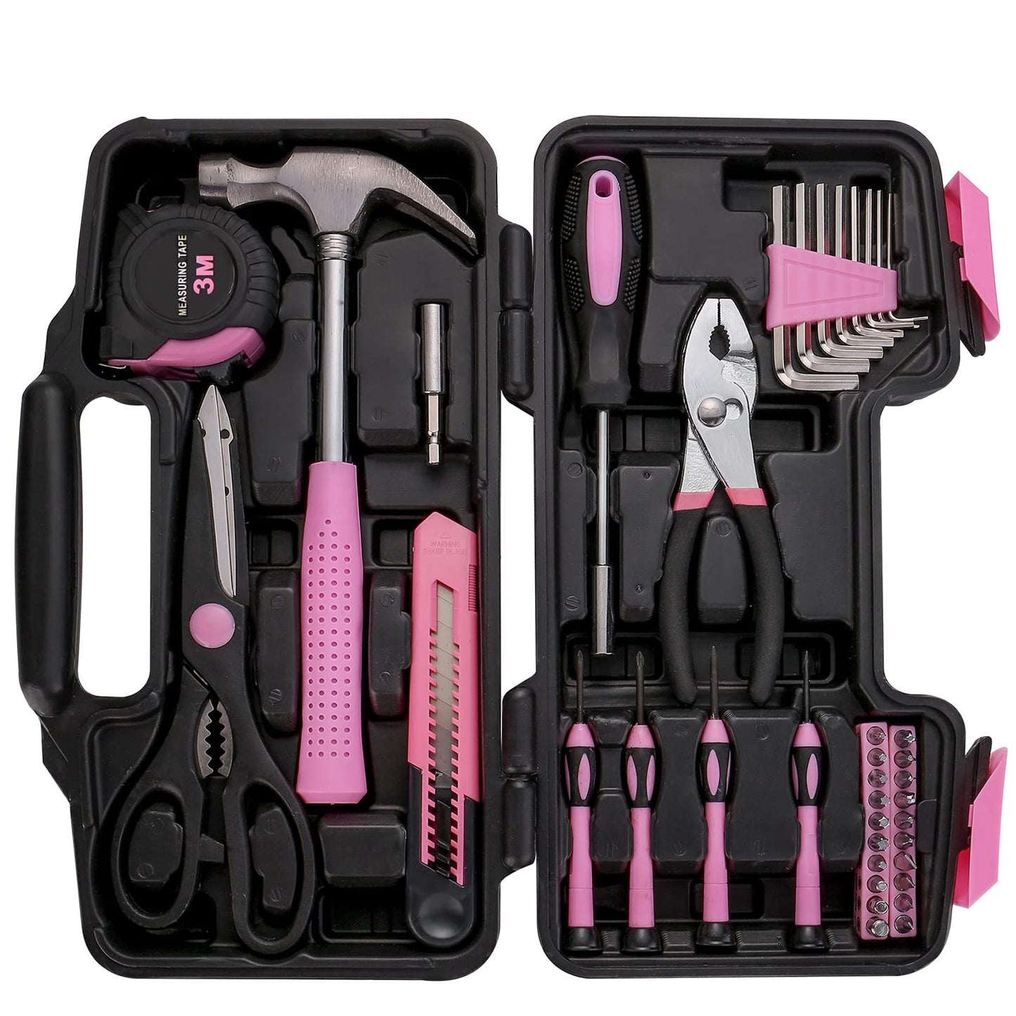 39 Piece All Purpose Basic Household Pink Tool Kit for Women - Small Tool Set with Toolbox Great for Home, Garage, Office and College Dormitory Use
