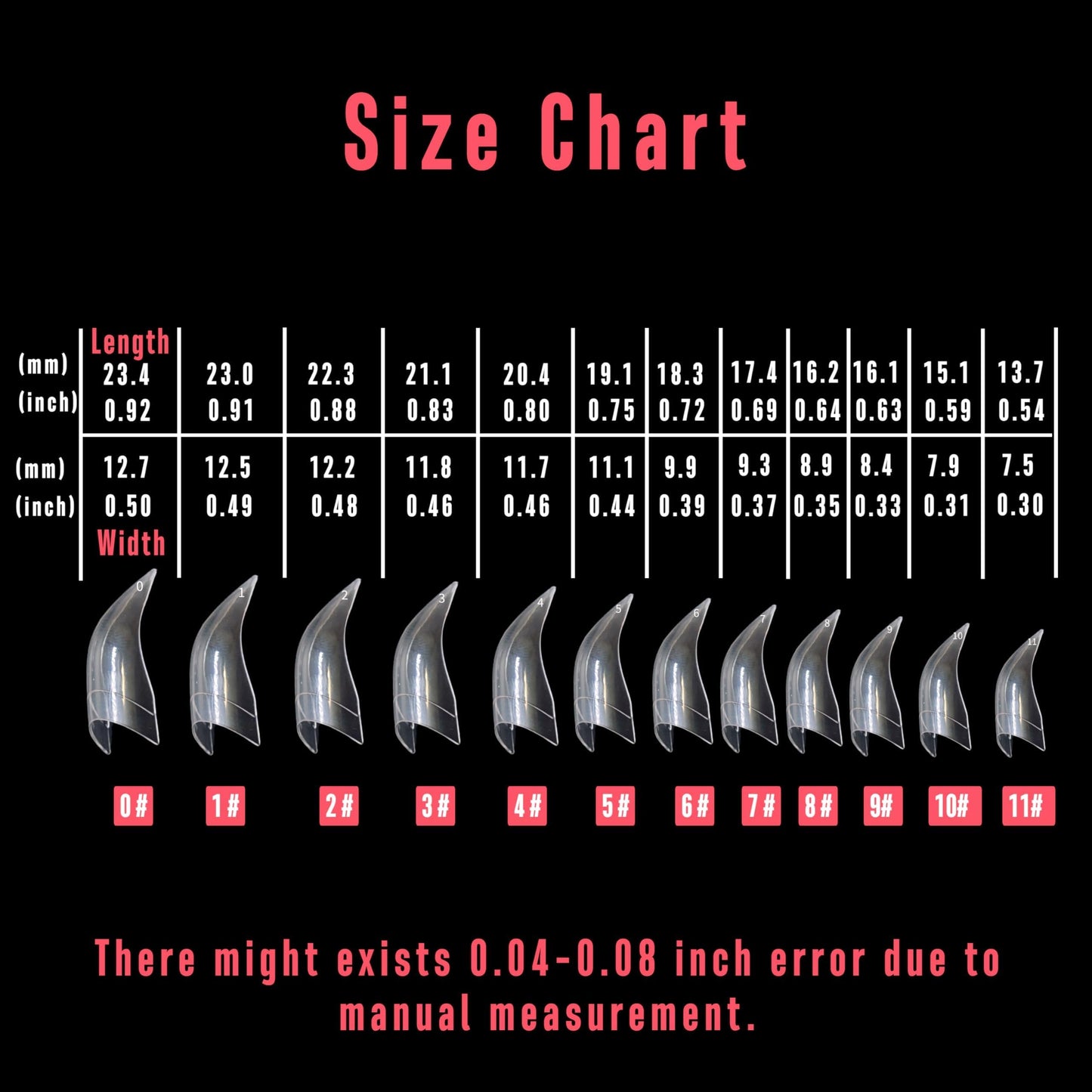 NOVO OVO Halloween Nail Tips Curved Stiletto, Clear Gel x Extension kit Half Cover Press on 3D Eagle Claw nails, Thick Extra Hawk Deep Curve Almond French Tips Soft False Acrylic Nail 504pc 12 Size