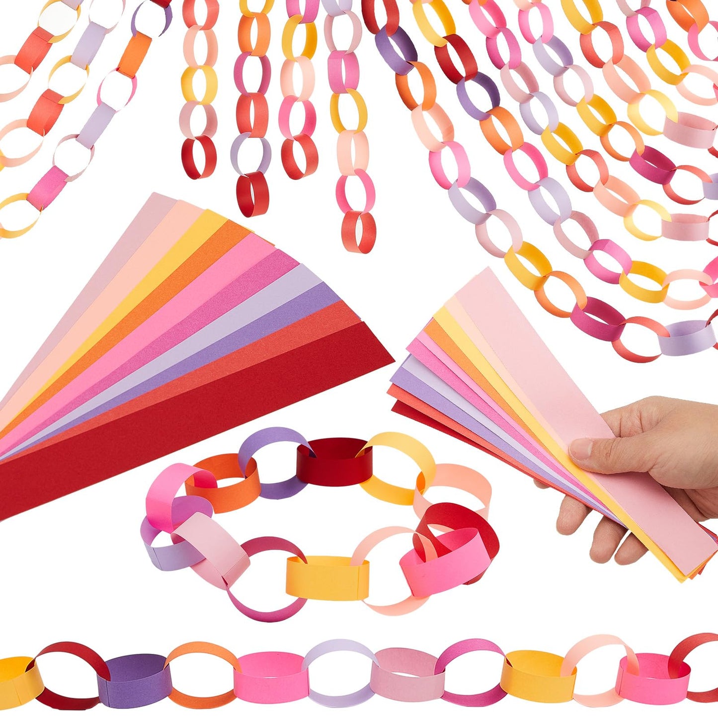 Lincia 1000 Sheet Paper Chain Garland Strips 1x8 Inch with Double Sided Tape, DIY Construction Paper Chains for Birthday Wedding Holiday Party Decorations, Crafts Supplies (Valentine)
