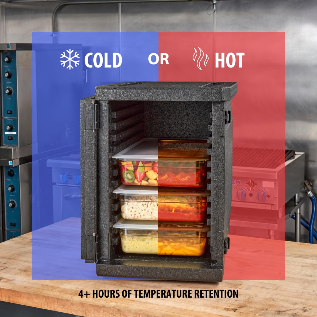Cambro GoBox Insulated Lightweight Thermal Hot Box and Food Pan Carrier (EPP400 - Holds Four 4 Inch Pans) - Hotbox and Food Warmer for Catering & Transport - Front Load (Gray)