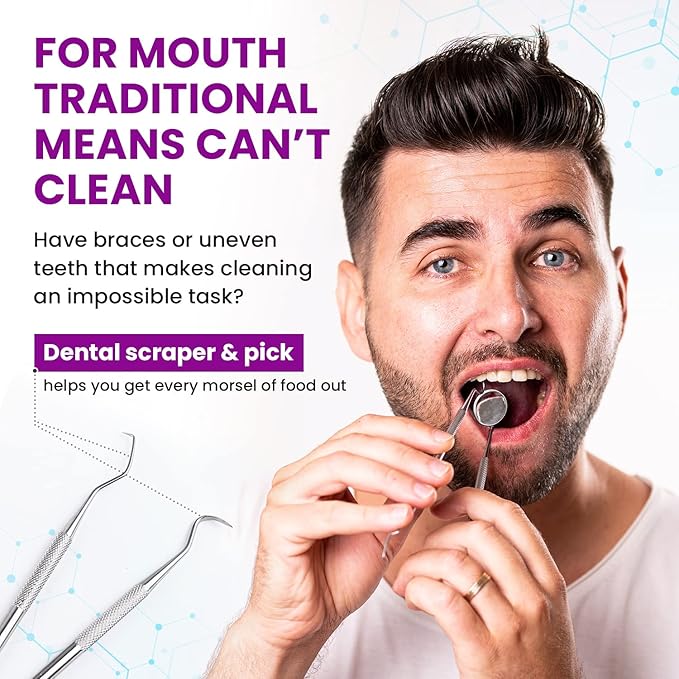 Dental Duty Dental Tools, Dental Pick for Teeth Cleaning Tools – Plaque Remover for Teeth with Teeth Cleaning Kit - Stainless Steel Dental Mirror for Teeth, Scraper and Scaler, (Purple)