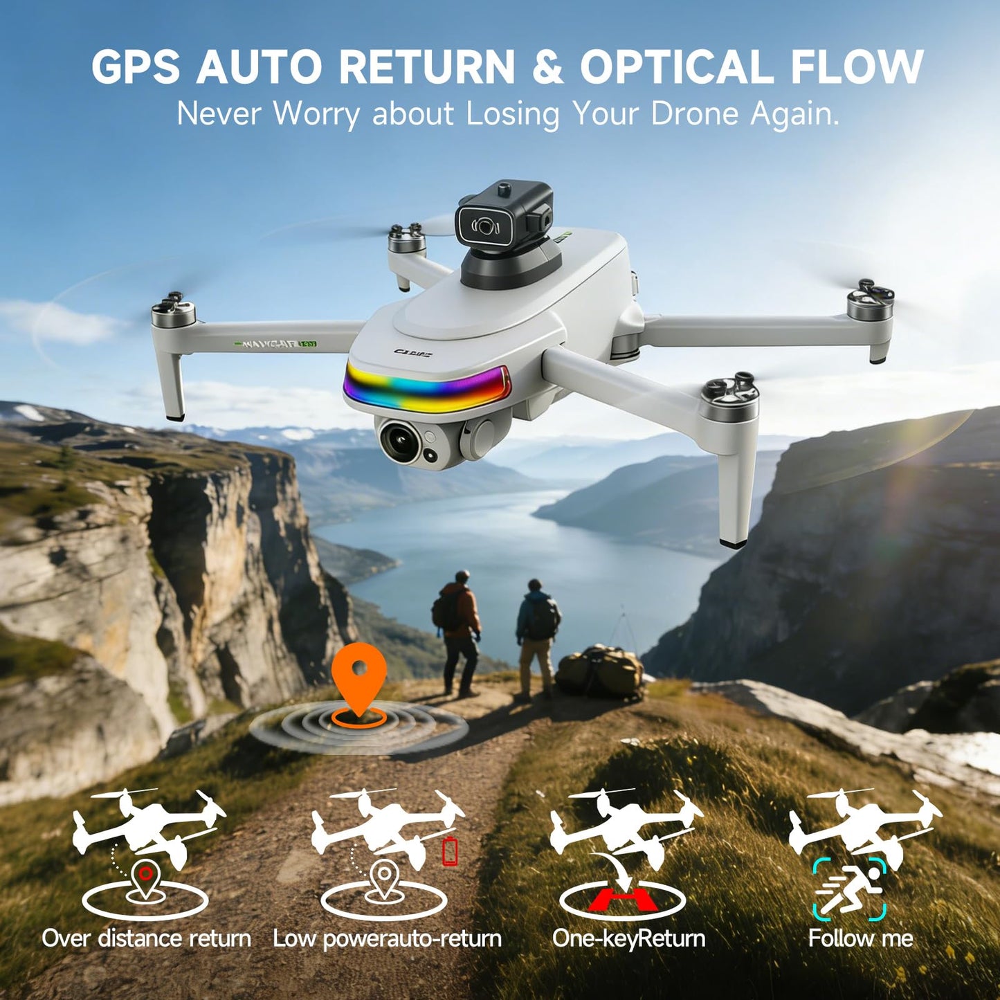 HZMOFTJ Drones With Dual Camera For Adults 4k,Gps Drone With Screen On Controller,Electric Adjustable Camera 90 °,Auto Return,Obstacle Sensing,Ai Track&Orbit Mode,50 Mins Flight,2 Battery ,For Beginner Toy Gifts