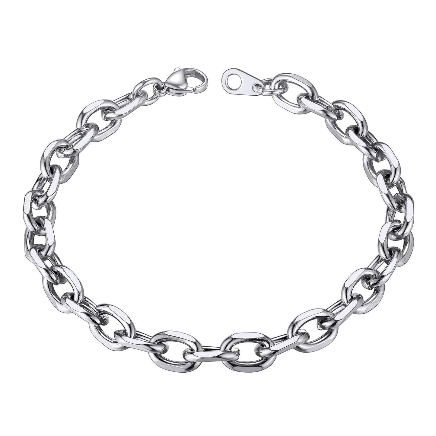 ChainsHouse Stainless Steel Rolo Link Bracelet for Women Men 7mm 7.5 inch Cable Chain Bracelet
