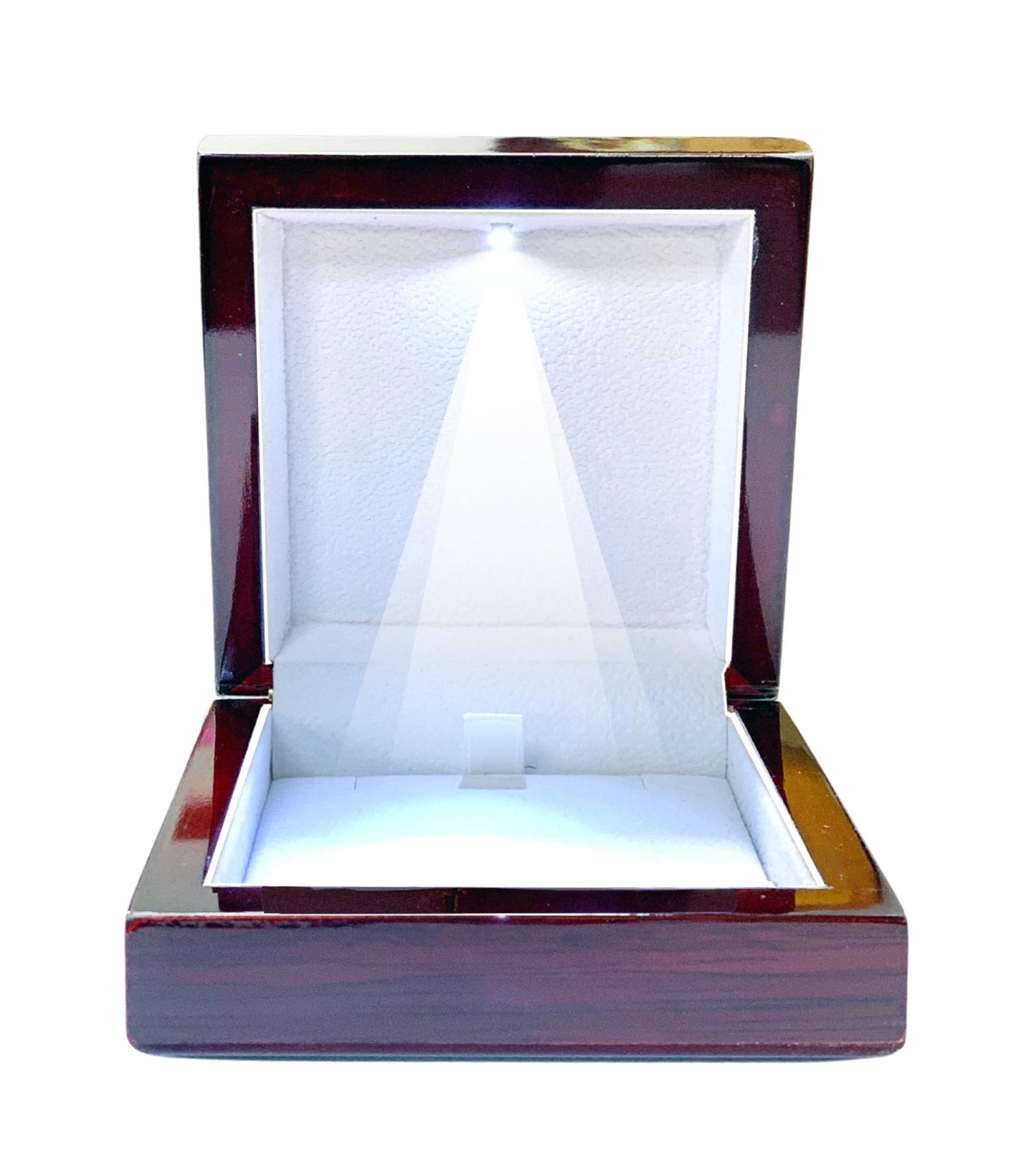 Necklace Box with LED Light – Small Jewelry Display Case for Bracelet, Earrings, or Chains – Luxury Lighted Wooden Presentation Box for Gifts, DIY Crafts, Mahogany, White Interior