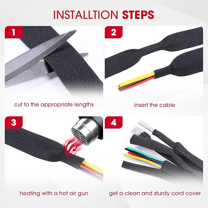 Sonoreboom 2 in 1 Heat Shrink Braided Sleeving Fabric Tubing-Ideal fit Irregular Shape Hose/Cable/Wire (22FT, 2"(50mm))