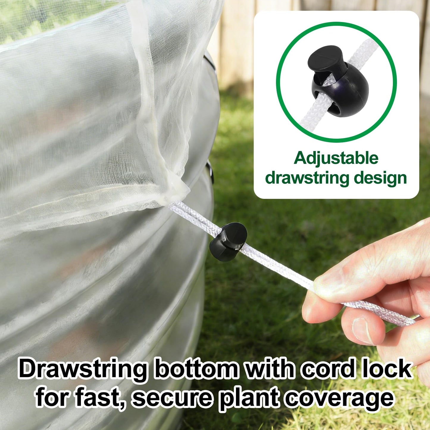 2 Pack Garden Netting for Raised Beds, Ultra-Fine Mesh Plant Covers with Drawstring, Bird, Pest & Small Animal Barrier for Vegetables, Fruits & Flowers, Fits 2 ft Dia x 1 ft H Round Raised Beds
