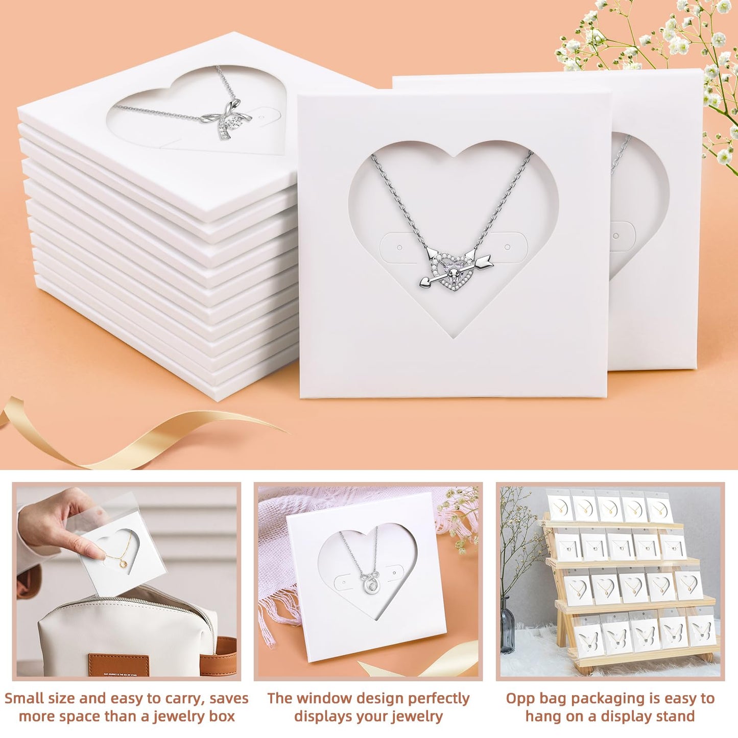 batifine Jewelry Box, Earring Holder Display Cards for Selling, Necklace Bracelet Jewelry Gift Box (50Pack Heart)