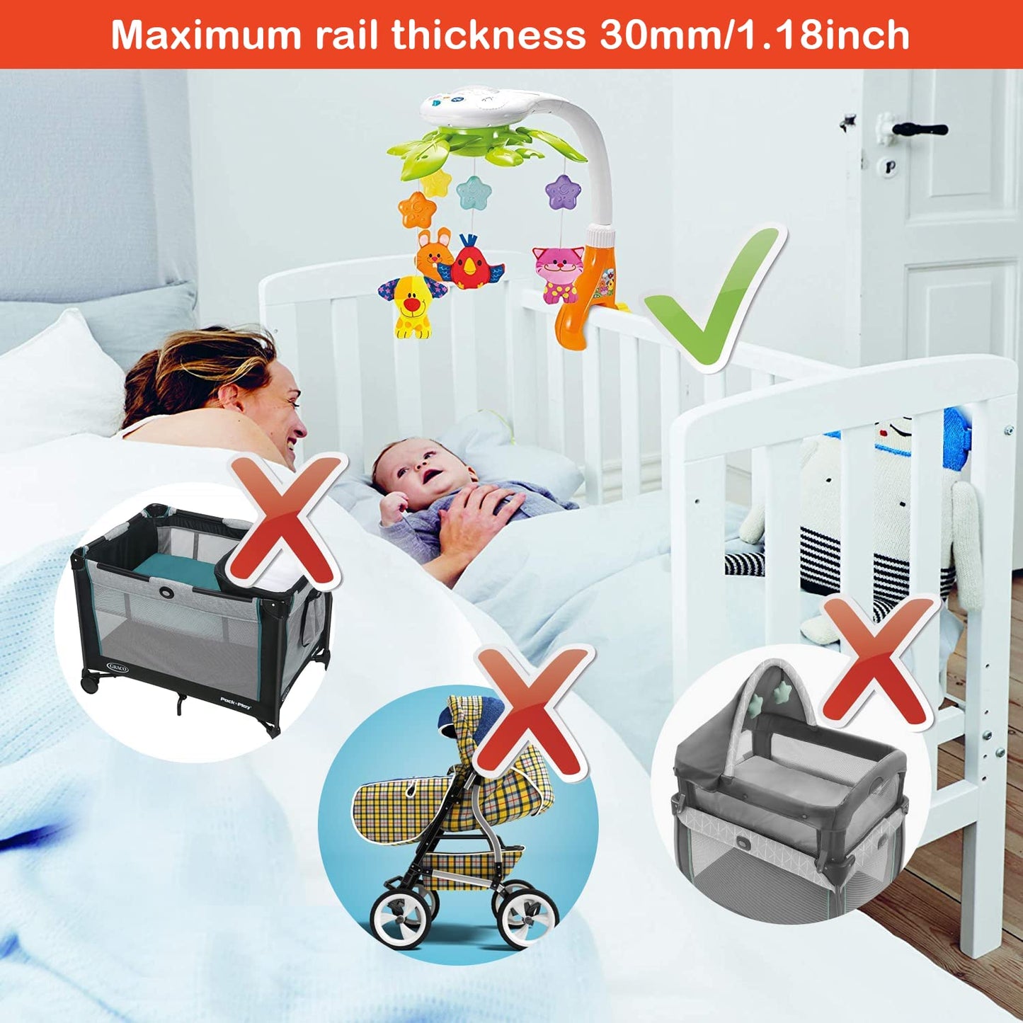 Baby Crib Mobile with Music and Lights - Rotating Musical Mobile for Crib with Star Projector, Calming Lullabies, Nature Sounds - Nursery Crib Toys for Newborn Boys and Girls Ages 0-5 Months