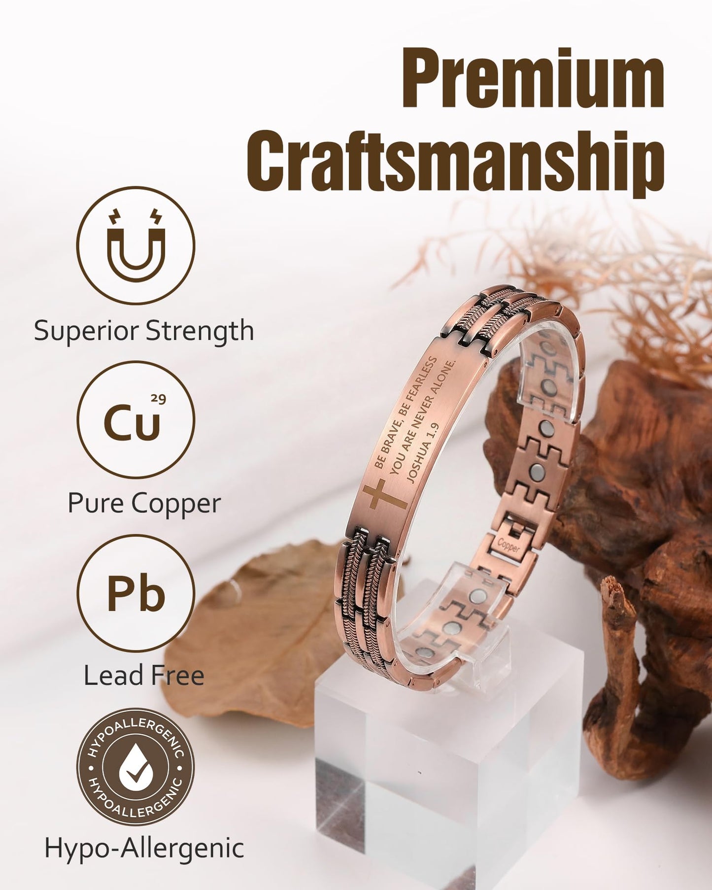 Jecanori 2X Copper Magnetic Bracelet for Men,Ultra Strength Cross Bracelet Include Adjustable Link, Jewelry Gift