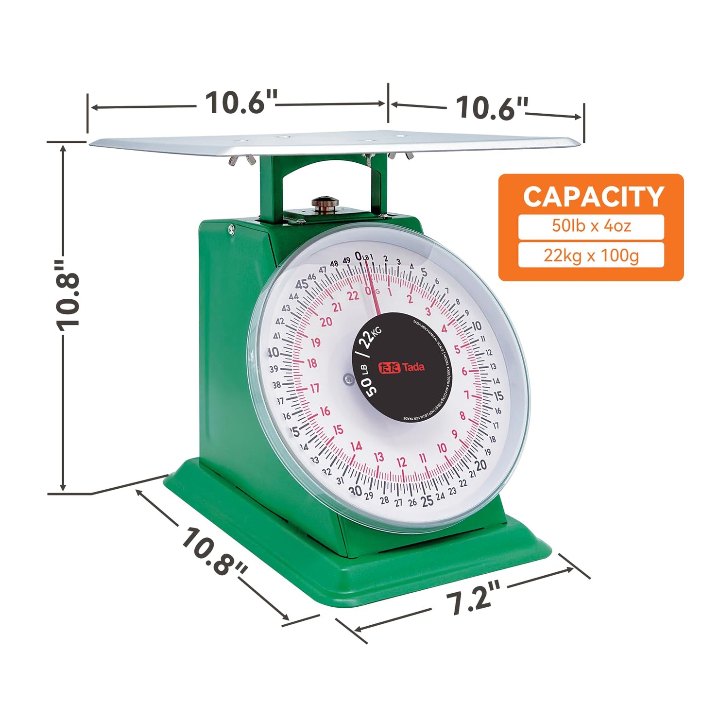 Tada 50lb Heavy Duty Mechanical Dial Kitchen and Food Scale with Stainless Steel Platform