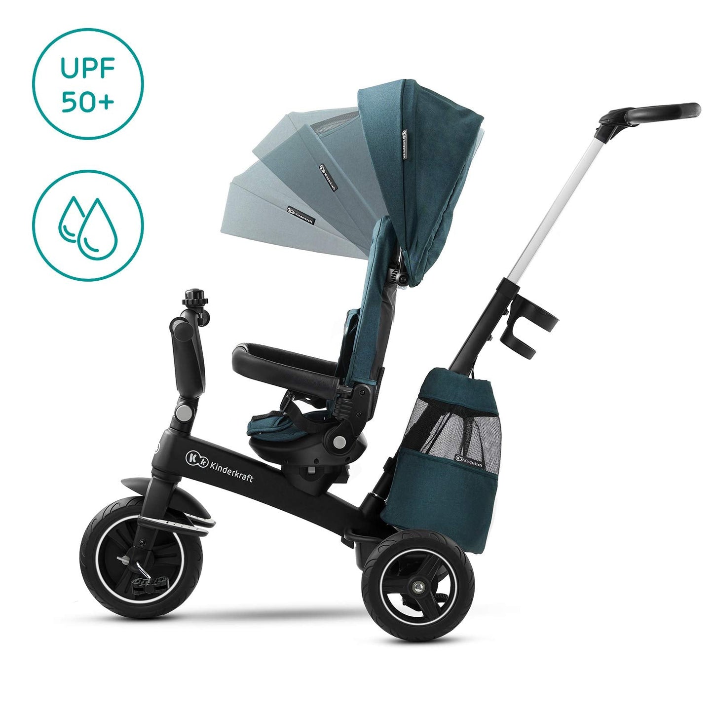 Kinderkraft EASYTWIST Trycicle for Kids Toddlers, Trike 5-in-1, Swivel seat 360° Rotation, Waterproof Material with UPF50+ Filter, Adjustable Parent Handle, Green