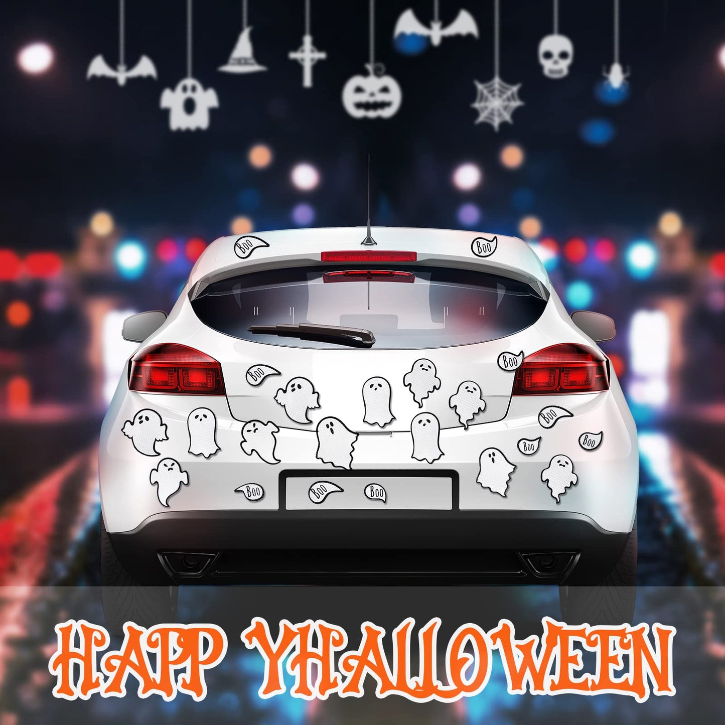Chinco 36 Pcs Halloween Ghost Car Magnets Reflective Ghost Boo Refrigerator Automotive Magnet Stickers Cute Holiday Fridge Garage Door Decorations Holiday Waterproof Magnetic Decals