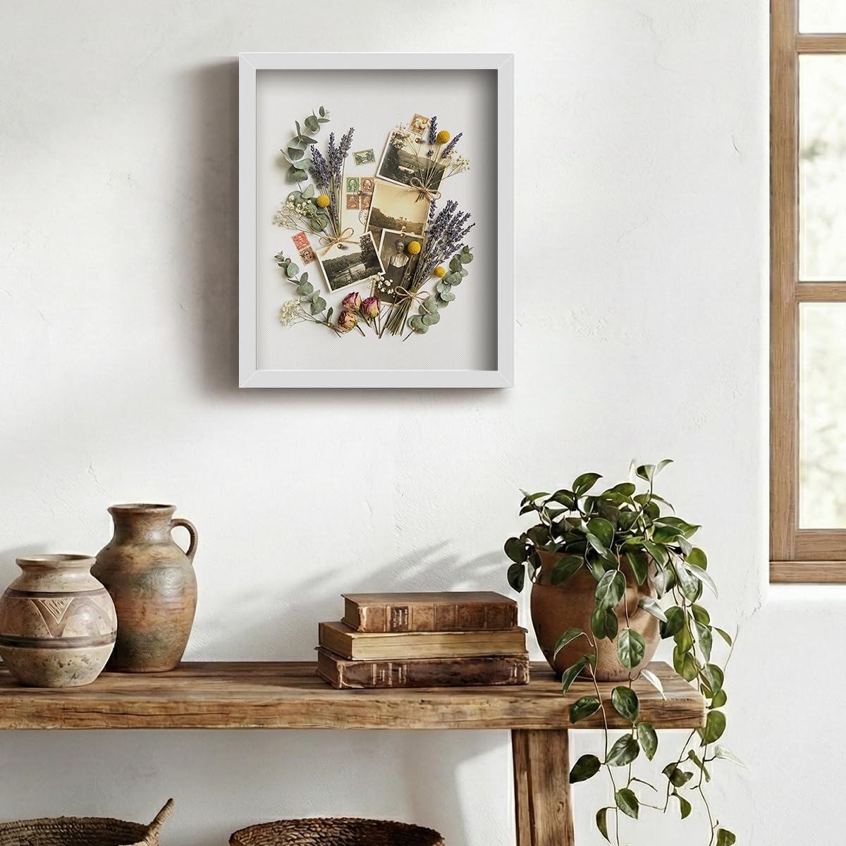 11x14 Shadow Box Frame | Soft Linen Back & Push Pins Included, Polystyrene Glass Memory Display Case for Flowers, Tickets & Cherished 3D Items, White