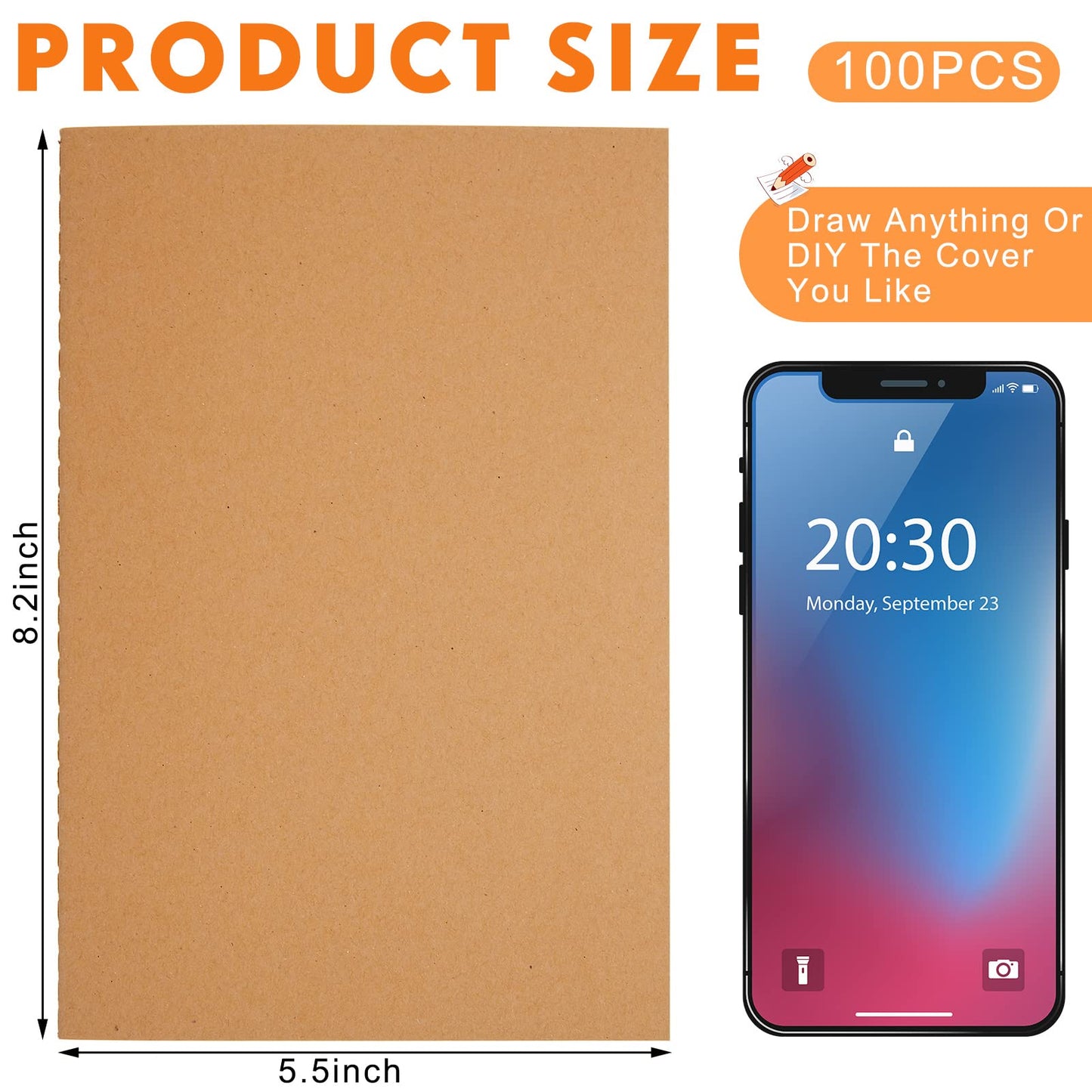 Mimorou 100 Pcs Journals Notebooks Bulk - Kraft Softcover A5 Small Notebooks 5.5 Inch x 8.3 Inch Notepads with 60 Page 30 Sheet for Writing Sketch Travel Office Supplies(Brown,Unlined)