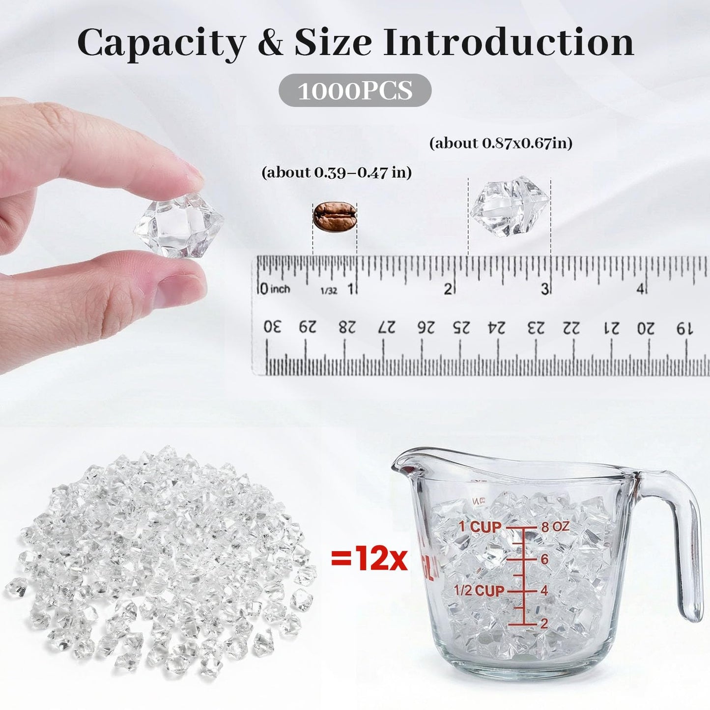 DomeStar 1000PCS Fake Ice, Acrylic Fake Diamonds Vase Filler Plastic Gems Clear Rocks for DIY craft Table Scatter Decor