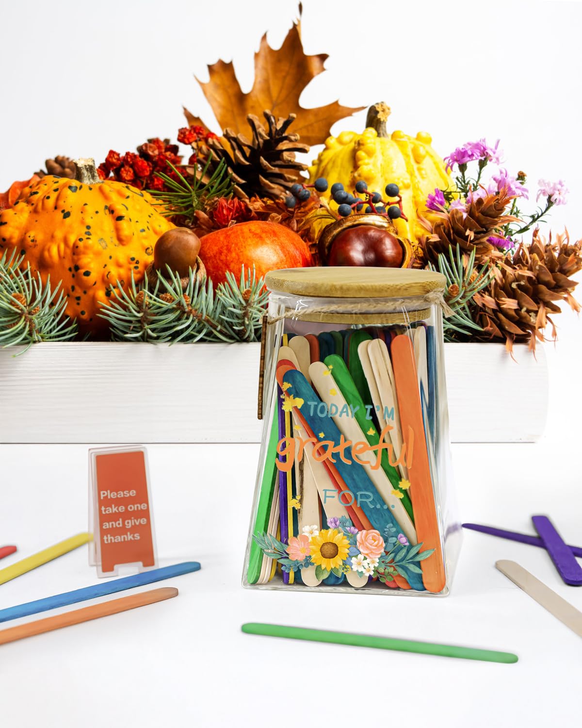 Gratitude Jar – DIY Thankful Notes & Positive Affirmations Jar Count Your Blessings – 150 Write-On sticks – Thanksgiving Activity, Christmas Gift, Birthday, Family & Friends Keepsake (stick style)
