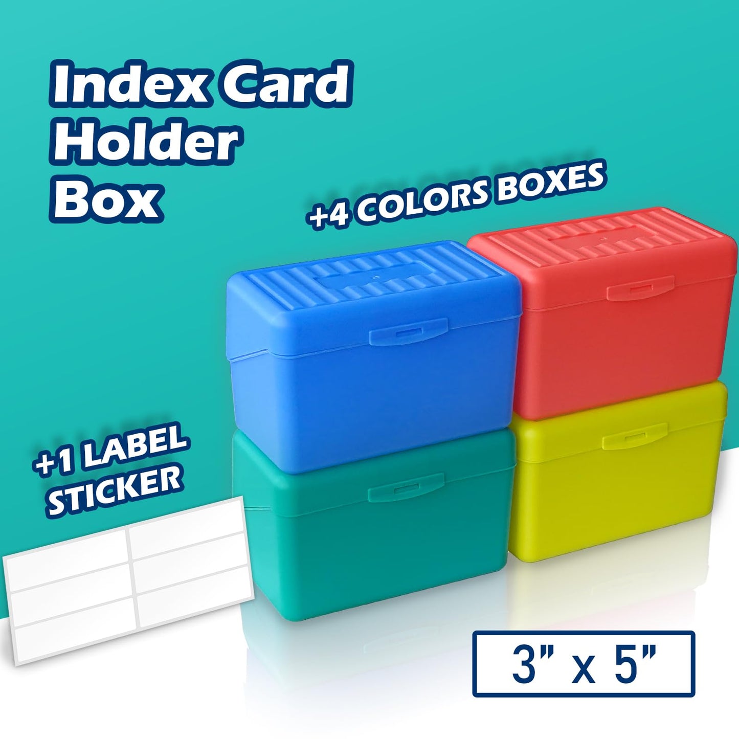 Olivo Index Card Holder Box 3x5 Flash Note Card Holder Storage File Box Organizer Case for 3"x5" Cards, 4 Colors Pack