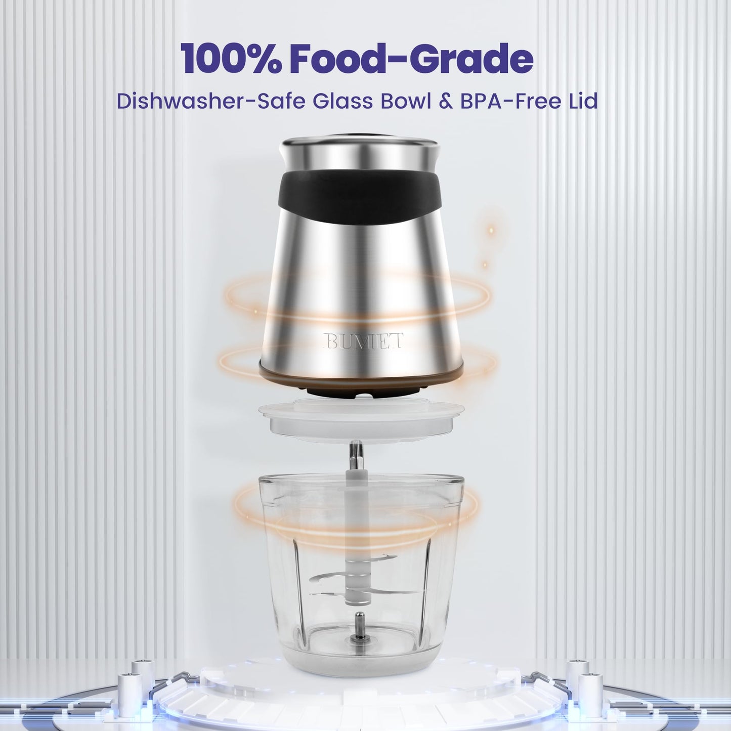 BUMET Electric food processor vegetable chopper 500W one 2.5cup bowl one bi-layer 4 blades Mini Food chopper for home use,Mincing, and Puree for kitchen aid, baby foot