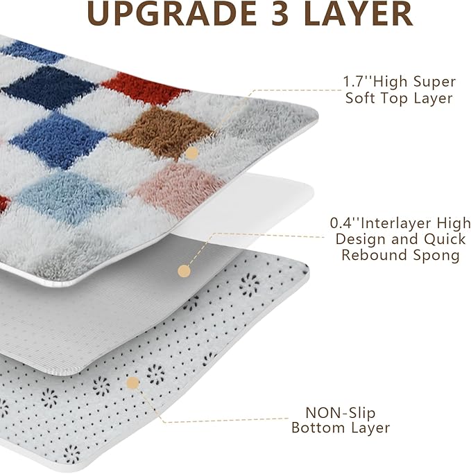 Large Shag Area Rug for Bedroom Living Room,8x10 Fluffy Soft Colorful Checkered Rug Fuzzy Shaggy Bedroom Carpet,Indoor Plush Floor Rugs for Kids Boys Girls Teen Dorm Nursery Home Decor