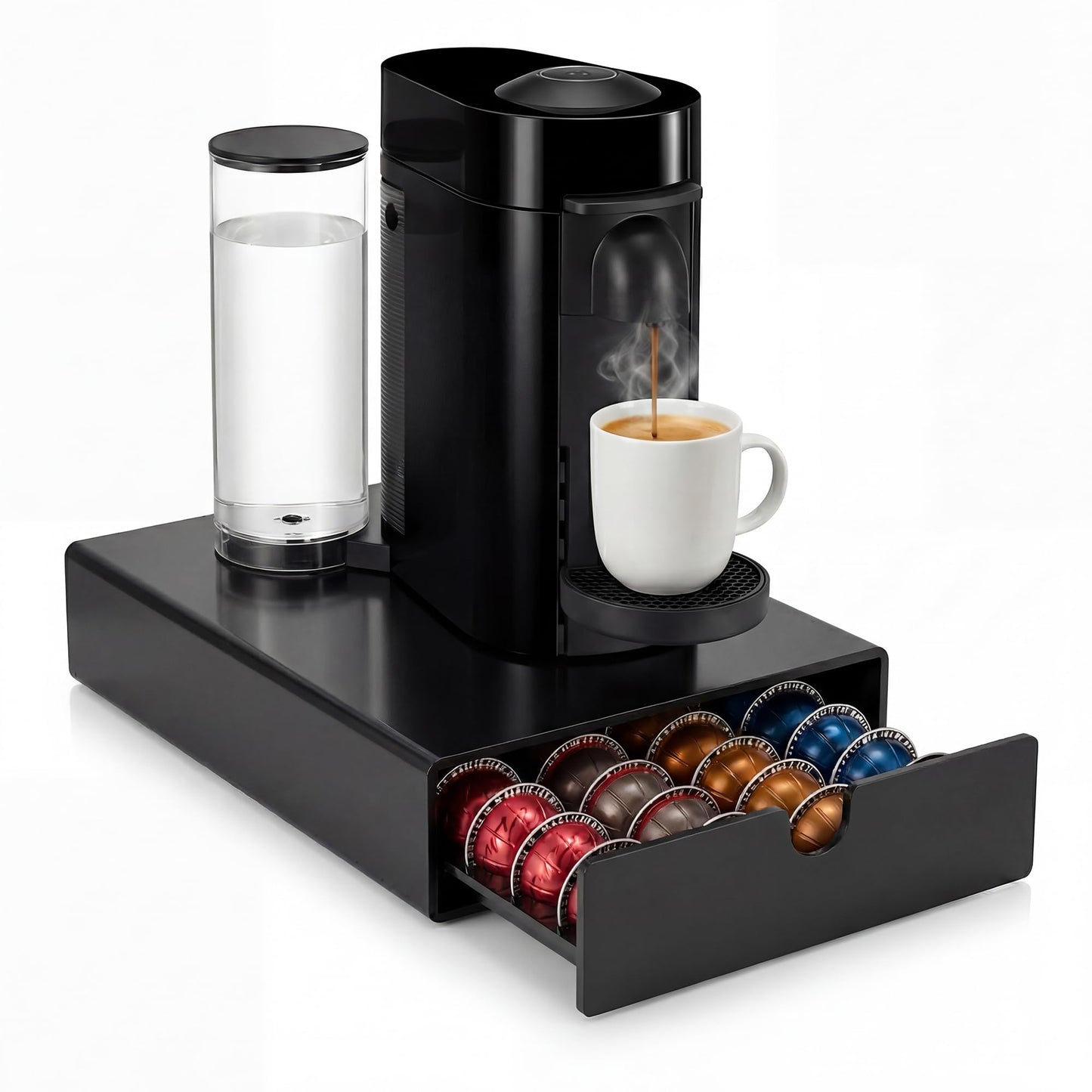 Acrylic Vertuo Pod Holder Drawer for Nespresso Vertuo, Coffee Pod Organizer for 3 Capsule Sizes, Holds 40 Large or Medium Pods / 60 Small Pods, Clear Coffee Pod Storage Drawer,Black