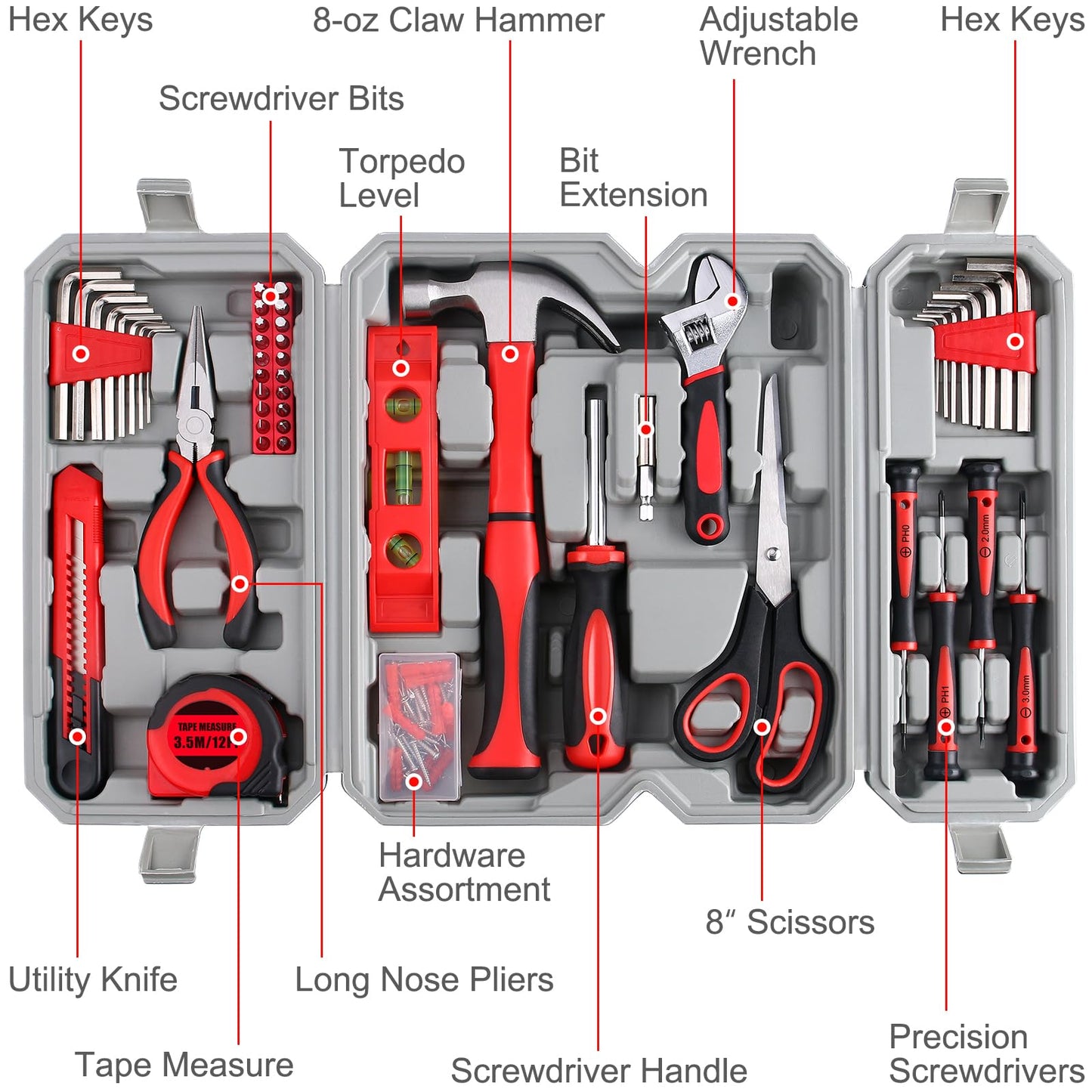 WINNER 160-Piece All-Purpose Household Tool Kit in Delicate Toolbox, Suitable for Both Male and Female, Great for Common Home Repairs, House DIY Project, Garage, Office, Housewarming and Birthday Gift