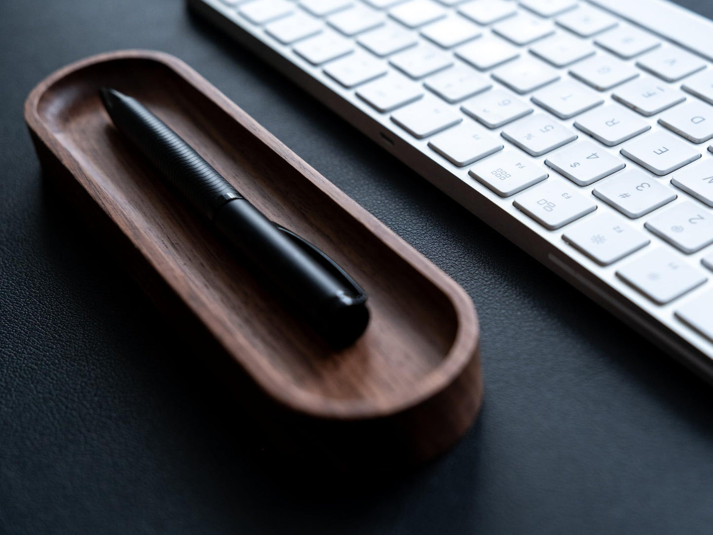 Timber Box Design Walnut Wood Pen Tray, Minimalist Oval Wooden Pencil Holder, Office Desk Organizer, Writing Instrument Rest, Work Student Teacher Gift