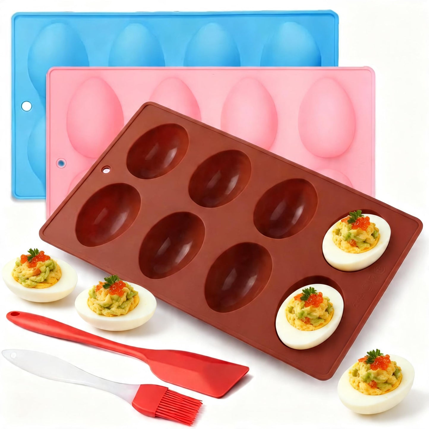Deviled Egg Mold, Silicone, Non-Stick Egg Shaper for Hard Boiled Eggs, Reusable Deviled Egg Maker, Easter Kitchen Tool, 3 Pack