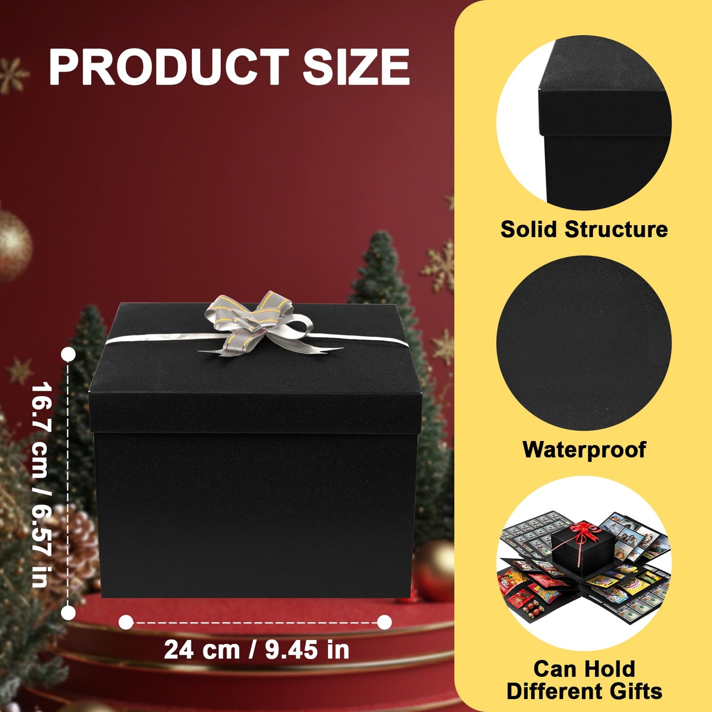 4-Layer Explosion Gift Box, 10''x10''x7'' Black Creative Gift Boxes for Presents, DIY Surprise Gift Box Explosion for Birthday Birthday Easter Mother's Day and Father's Day Anniversaries (Black)