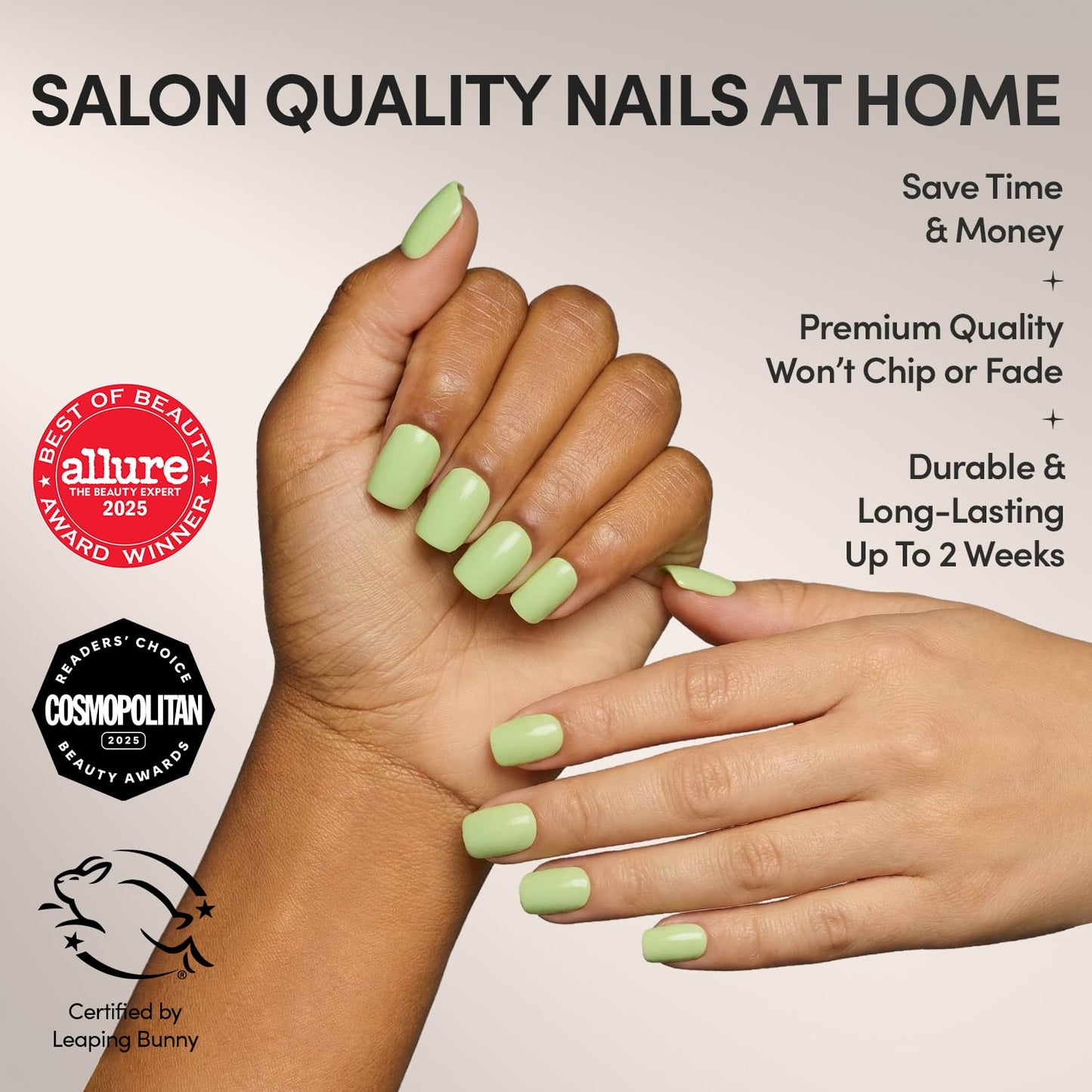Glamnetic Press On Nails - Light Sage | Short Squoval Green Fake Nails with Glossy Finish, Salon Quality | 15 Sizes - 30 Nail Kit with Glue