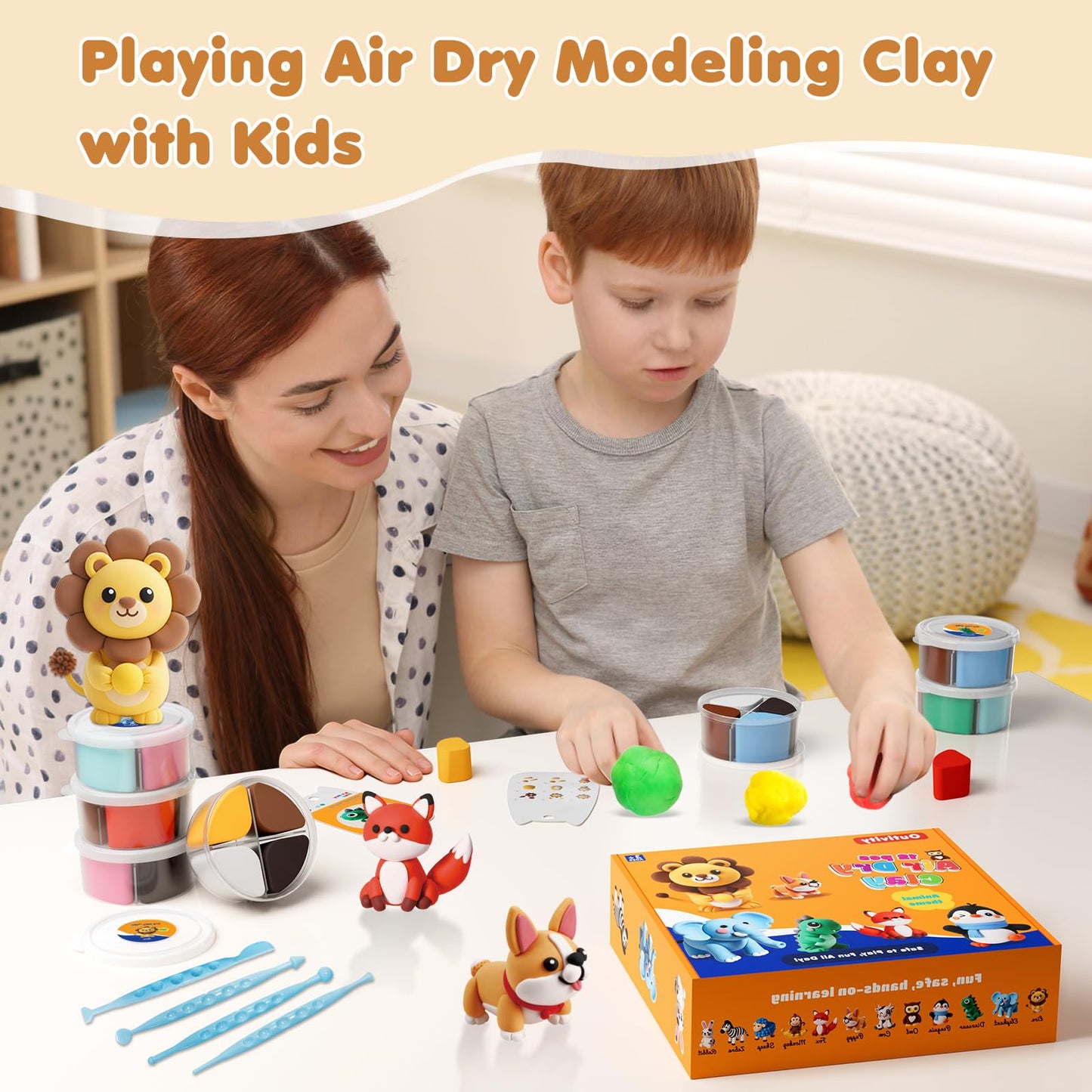 Air Dry Clay Kit for Kids, 12 Animal Crafts Modeling Clay Model Magic, Clay Kits with Sculpting Tools & Tutorials, Safe & Non-Stick DIY Art Crafts, Toys Gift for Ages 3-12 Boys & Girls