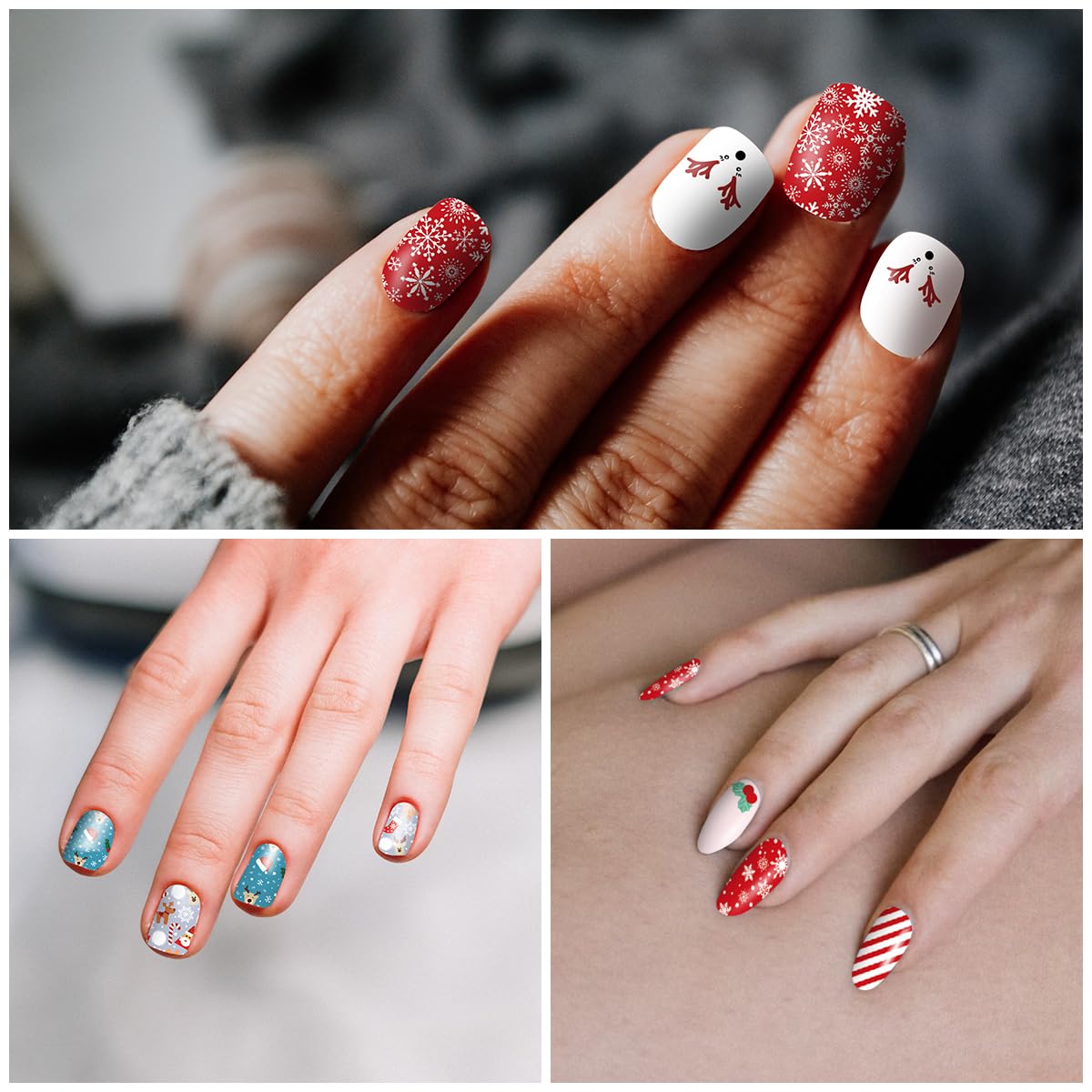 SILPECWEE 20 Sheets Christmas Nail Polish Stickers Full Nail Wraps Stick on Nail Polish Strips Gel Nail Strips Self Adhesive Holiday Manicure Fingernail Sticker Nails for Women with Nail File