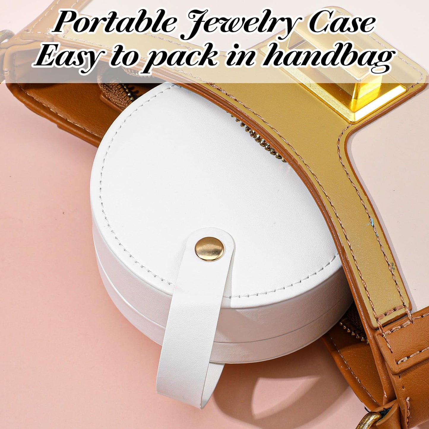 Nodaaiie 8 Pcs Travel Jewelry Case, Mini Leather Jewelry Organizer Box with Detachable Handle for Women and Teens, White