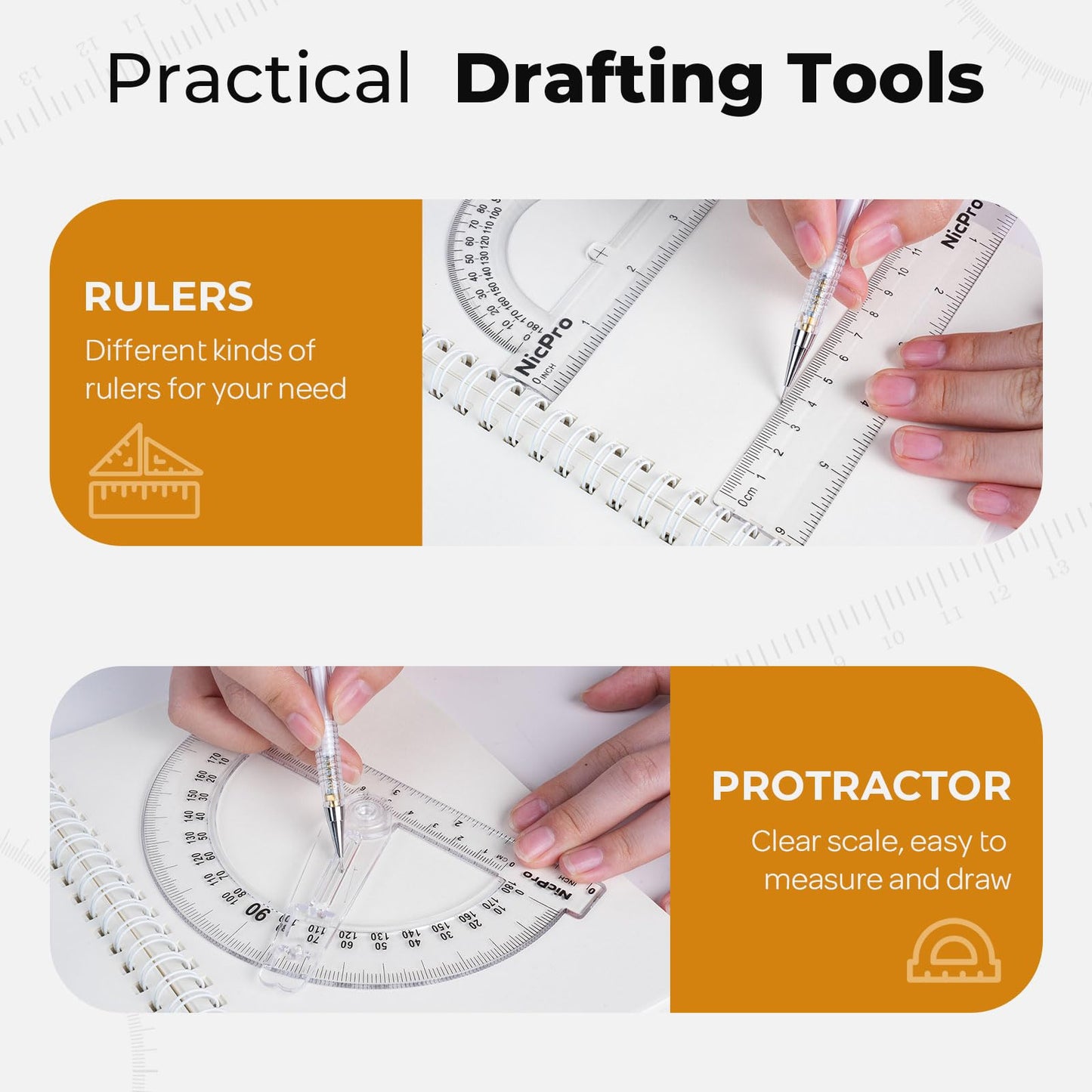 Nicpro 22 PCS Compass Geometry Tools with Case, Drafting Tools Geometry Set with Swing Arm Protractor, Rulers, Metal Compass, Square Set, Mechanical Pencil, Back to School Supplies for Students